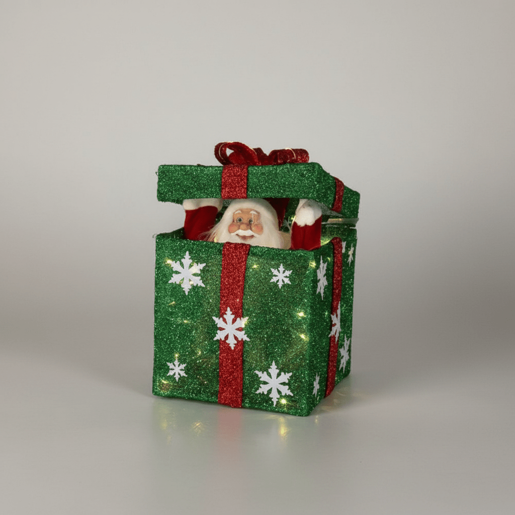 LED Battery Operated Peekaboo Santa Present