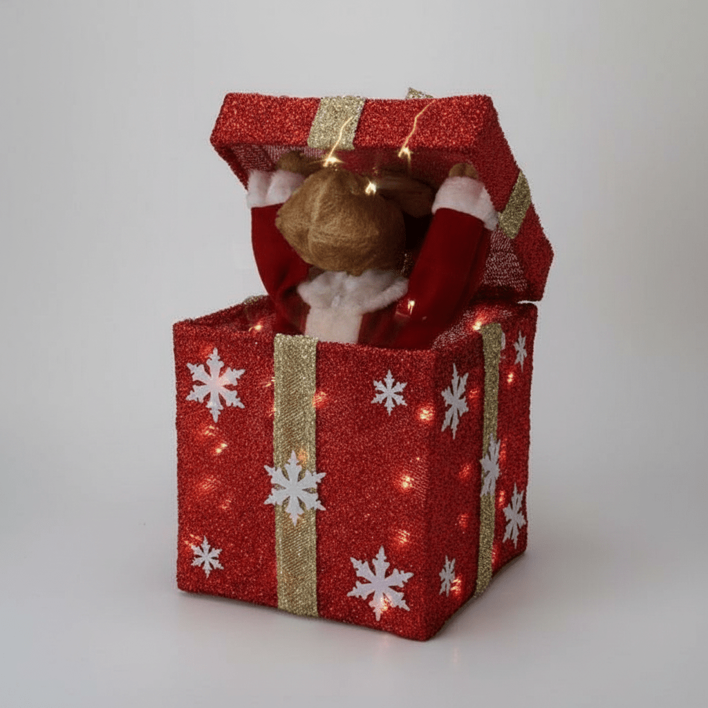 LED Battery Operated Peekaboo Reindeer Present