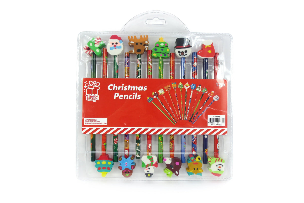 Christmas Pencils/Erasers Set (12pc) - View 1