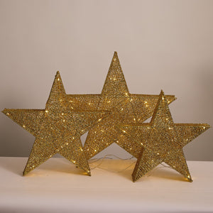 LED Gold Glitter Thread Nested Stars (3pc) - View 1