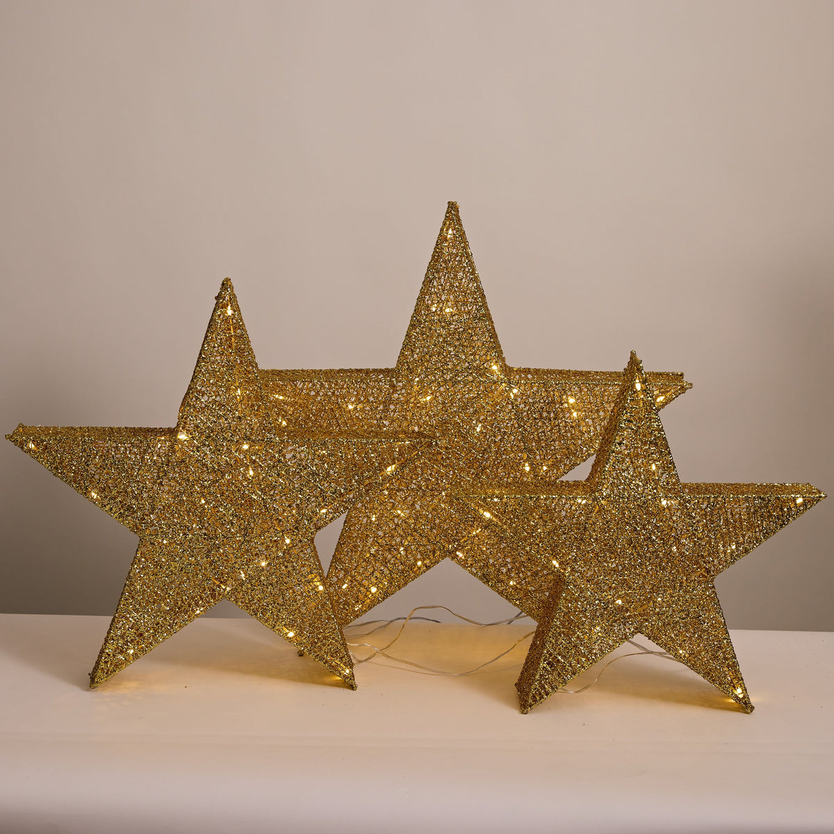 LED Gold Glitter Thread Nested Stars (3pc) - View 1