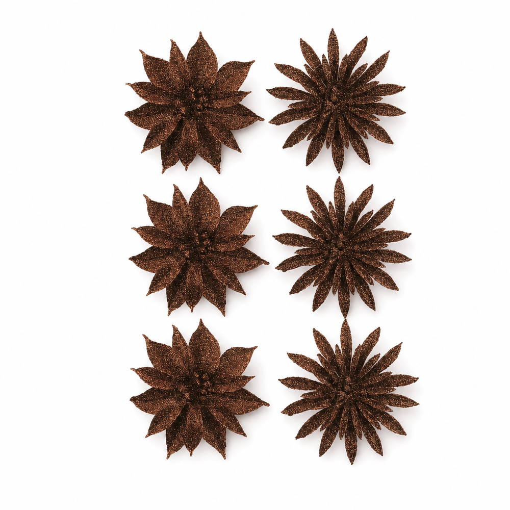 Mocha Glitter Flower 3pk (9.5cm)