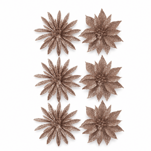 Rose Gold Glitter Flower 3pk (9.5cm)