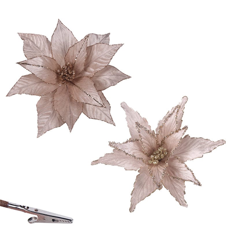 Taupe Poinsettia with Clip 2 Asst (10cm)