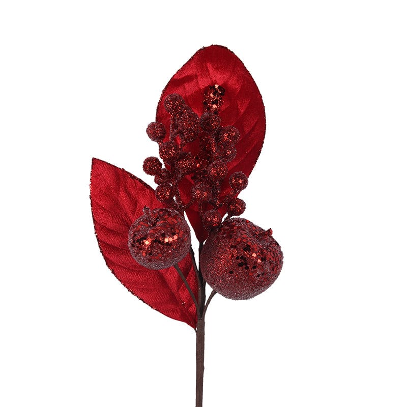 Red Velour Leaf & Apple Stem (35cm)