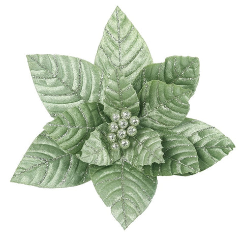 Mint Velour Poinsettia with Clip (32cm)