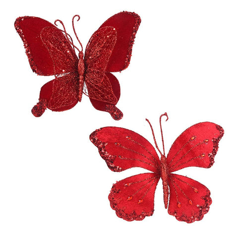 Red Butterfly with Clip 2 Asst (17cm/22cm)