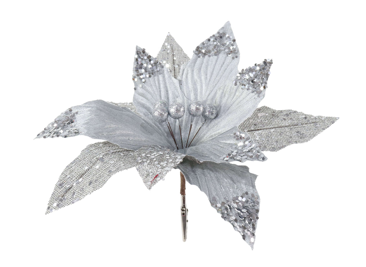 Velvet & Mesh Poinsettia Clip Asst (31cm)