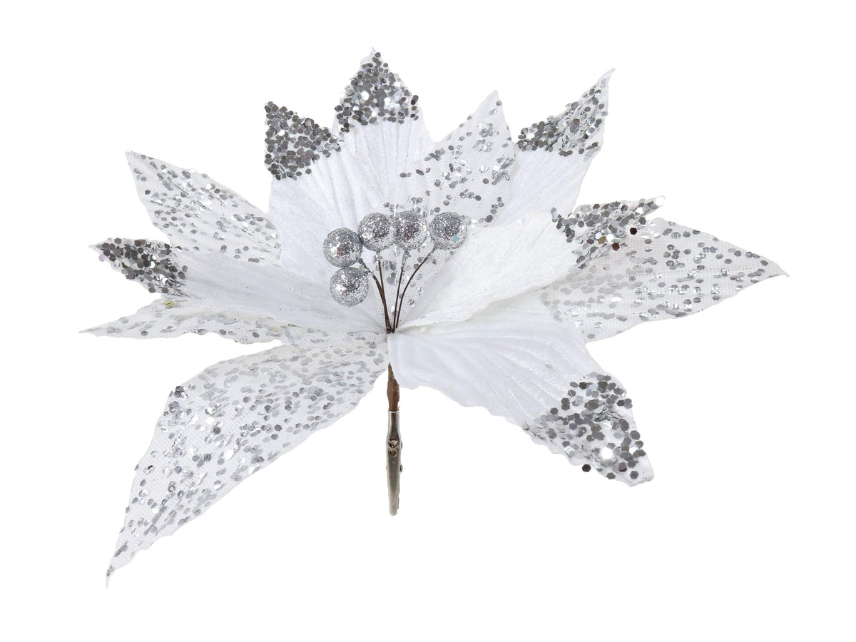 Velvet & Mesh Poinsettia Clip Asst (31cm)