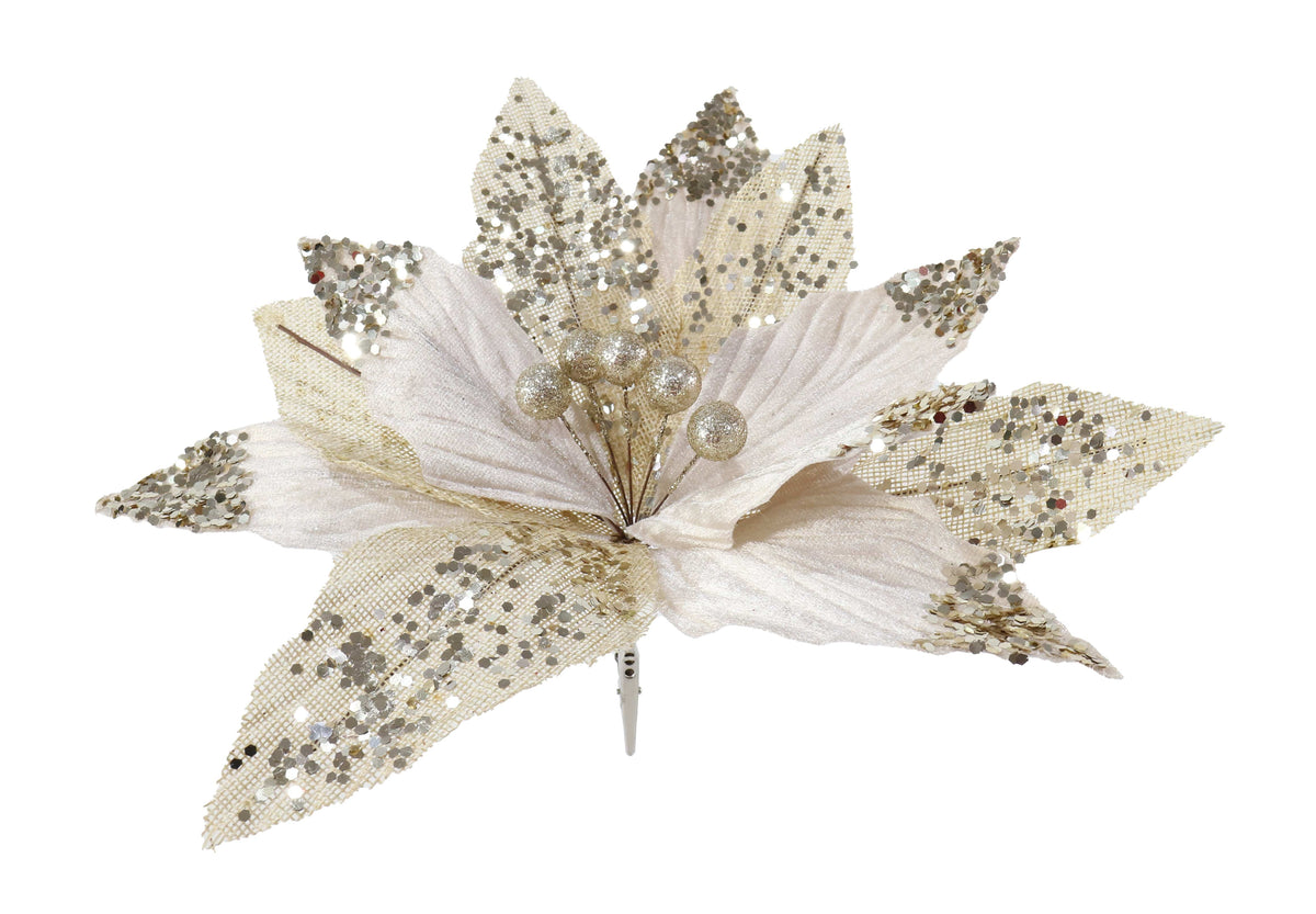 Velvet & Mesh Poinsettia Clip Asst (31cm)