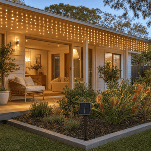 400 LED Solar Icicles Warm White (7.9m) - lifestyle