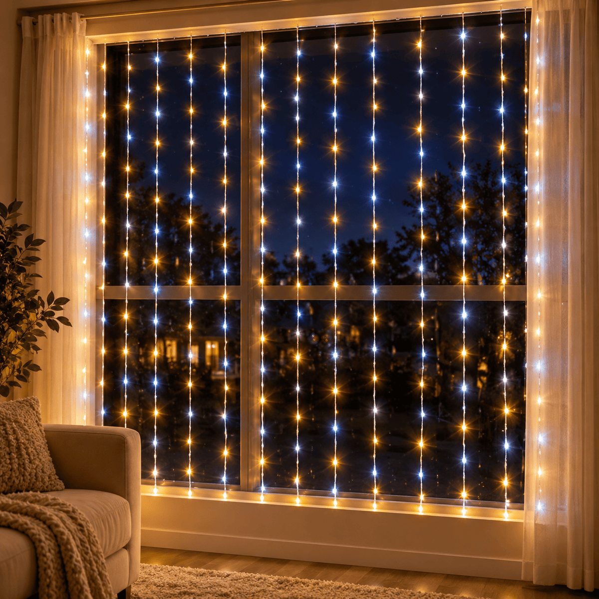 LED Warm and White Waterfall Curtain (2x2m)