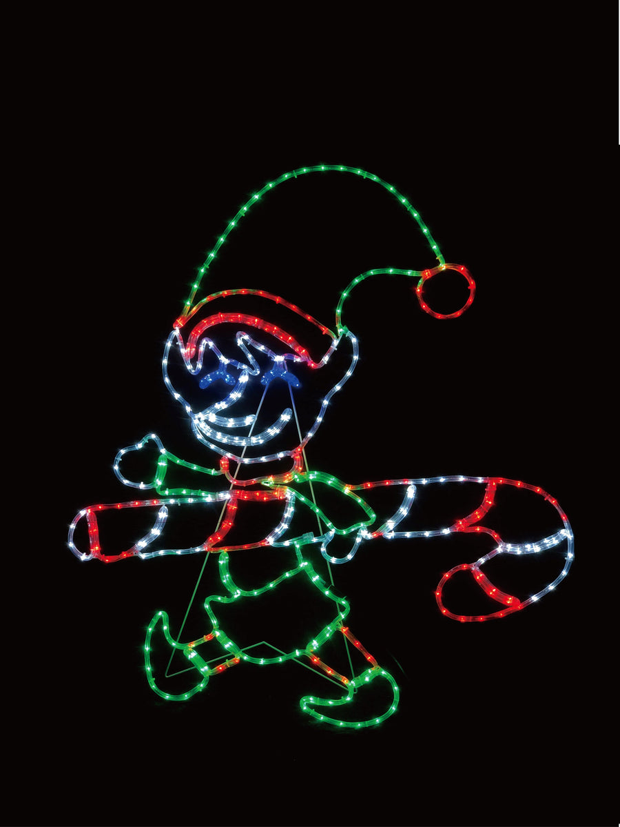 LED Elf with Candy Cane Rope Light