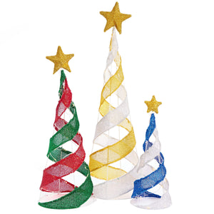 LED Mesh Tinsel Striped Cone Tree (3pc) - View 3