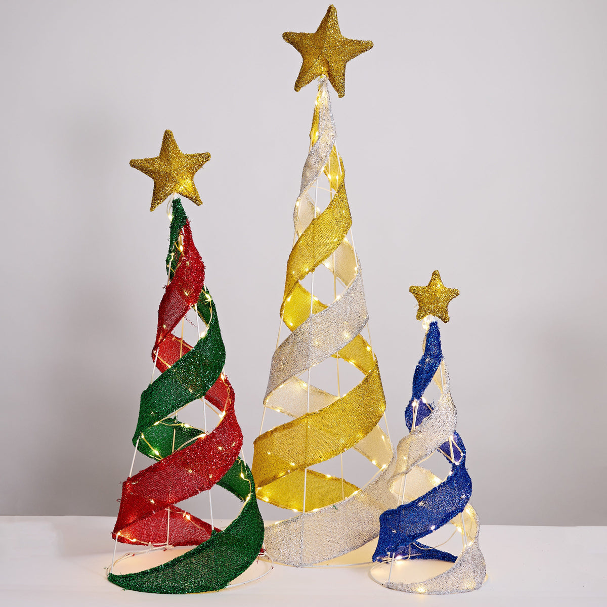 LED Mesh Tinsel Striped Cone Tree (3pc) - View 1