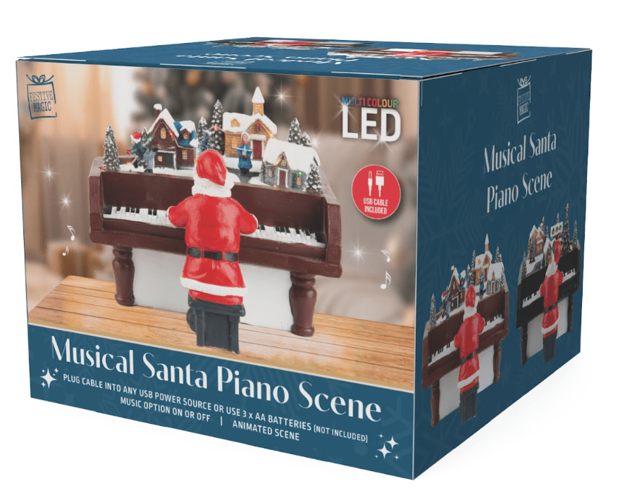 LED Musical Santa Playing Piano Asst