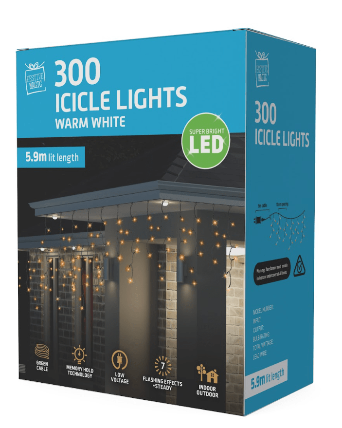 LED Warm White Flashing Icicles 300pc
