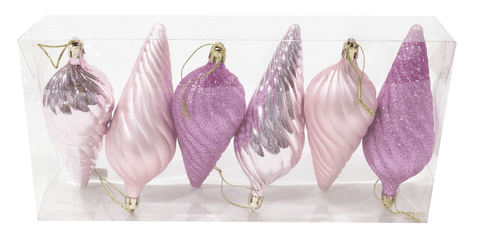 6pk Pink Drop Bauble (14cm)