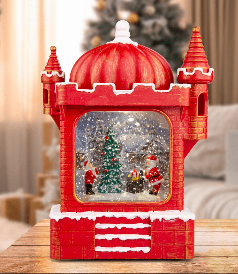 LED Glitter Swirl Musical Christmas Castle USB 2 Asst
