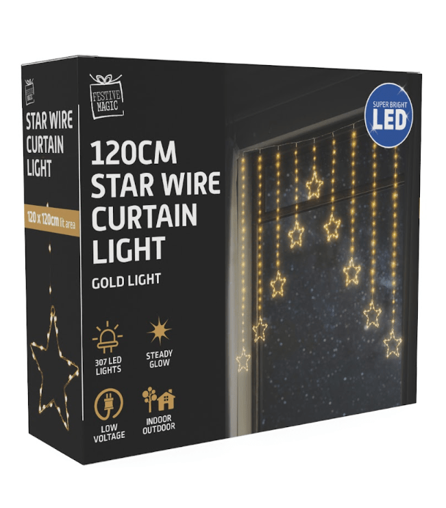 LED Gold Wire Star Curtain (9pc)