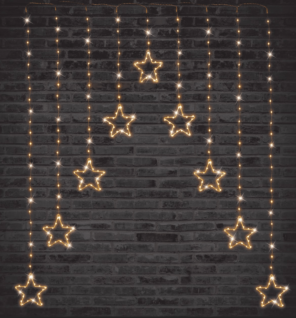 LED Gold Wire Star Curtain (9pc) - View 1