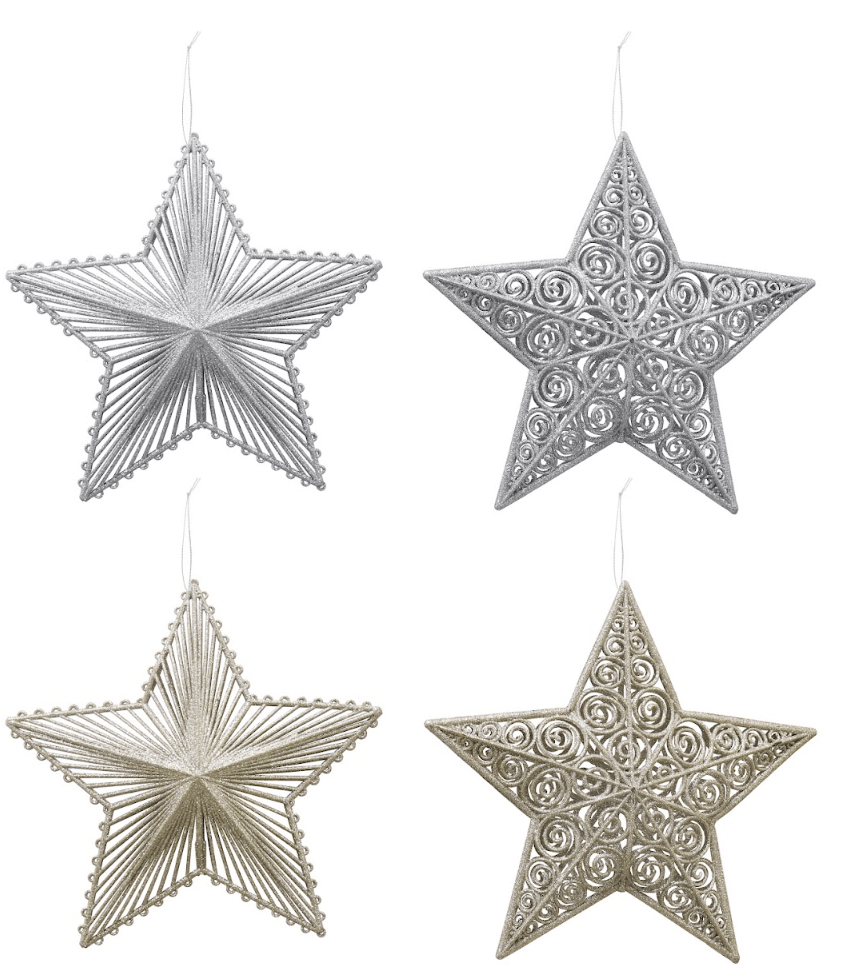 Glitter Hanging Star 4 Asst (30cm)