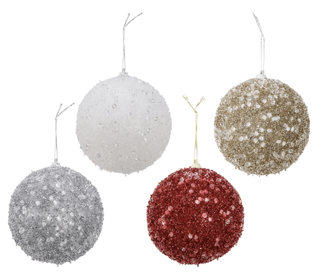 Icy Tinsel Bauble 4 Asst (10cm)
