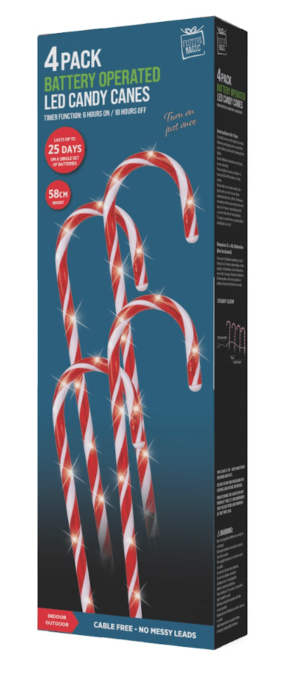 LED Battery Candy Cane Stakes with Timer 4pc (58cm)