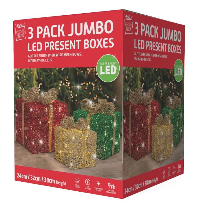 LED Twinkling Jumbo Glitter Presents (3pc)