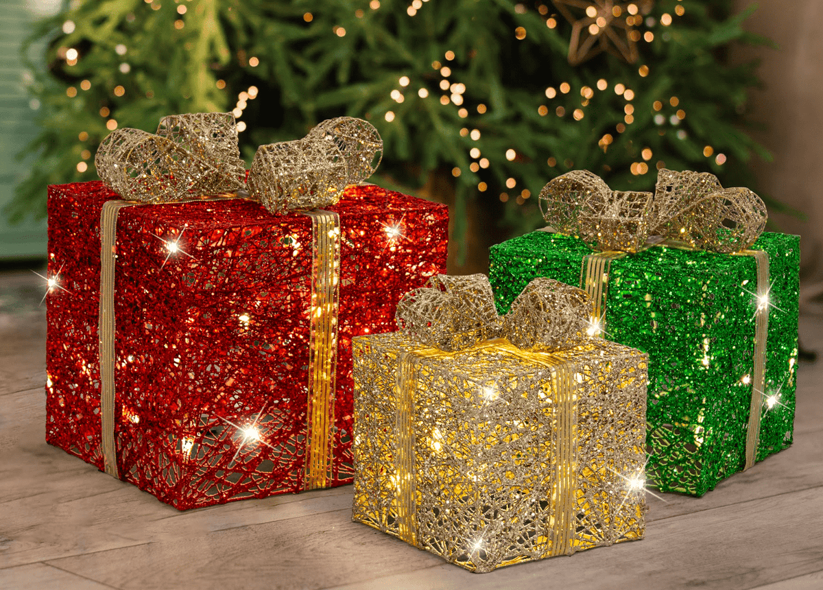 LED Twinkling Jumbo Glitter Presents (3pc) - View 1