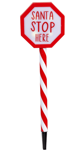 LED Battery Santa Stop Here Stake with Timer (55cm)