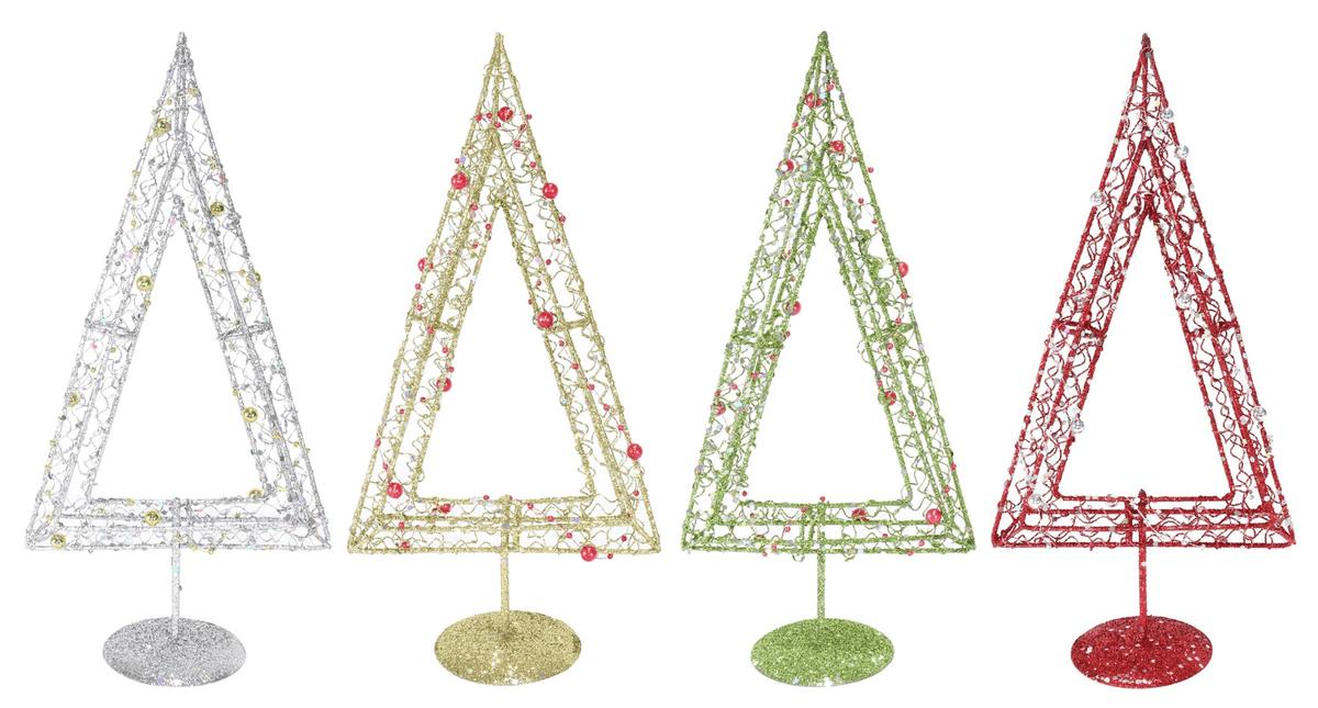 Glitter Wire Triangle Tree 4 Asst (30cm)