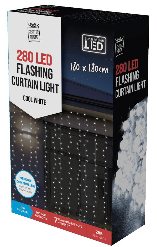288 LED Flashing Connectable Curtain Light White