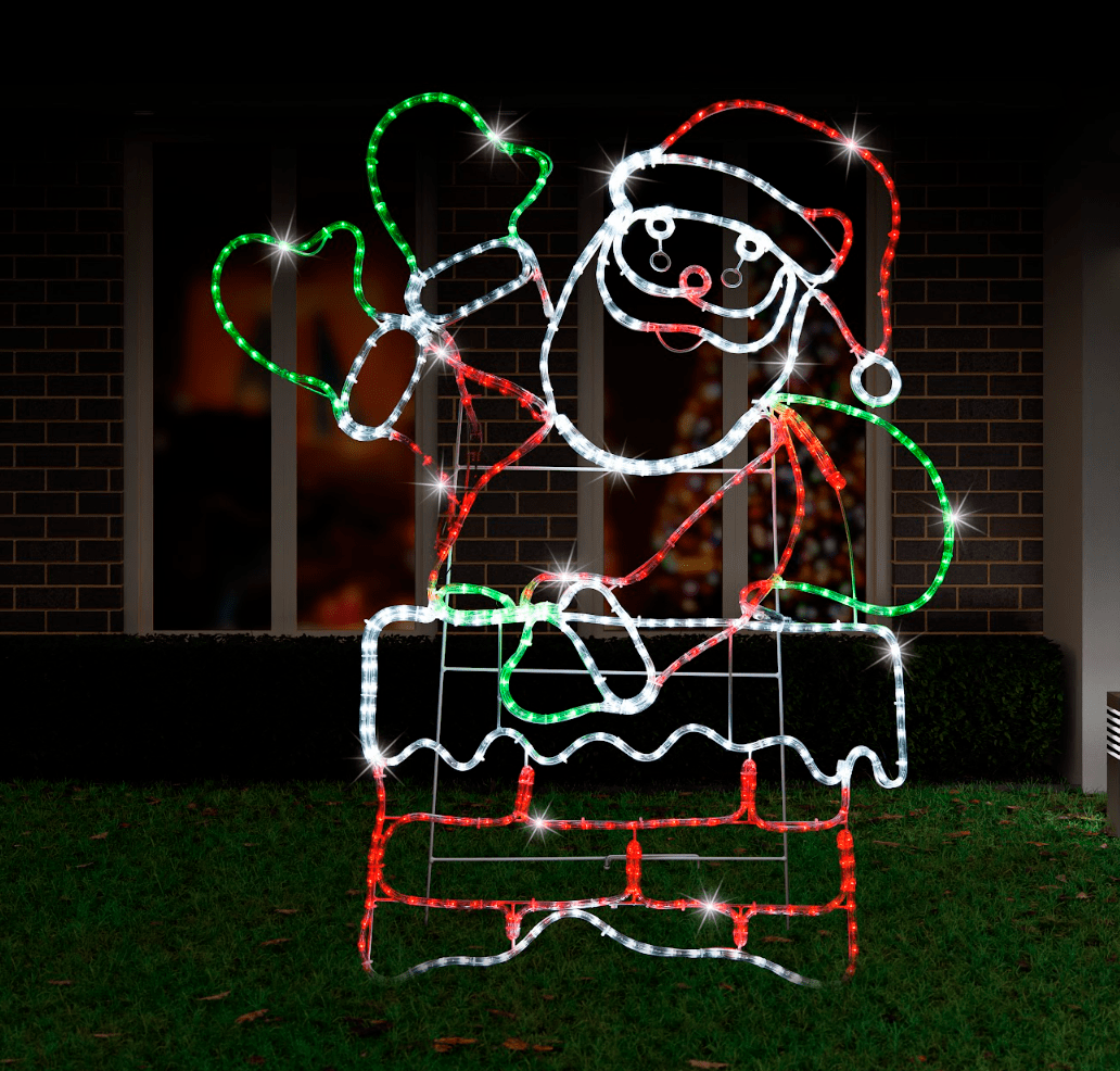 LED Flashing Waving Santa In Chimney Ropelight