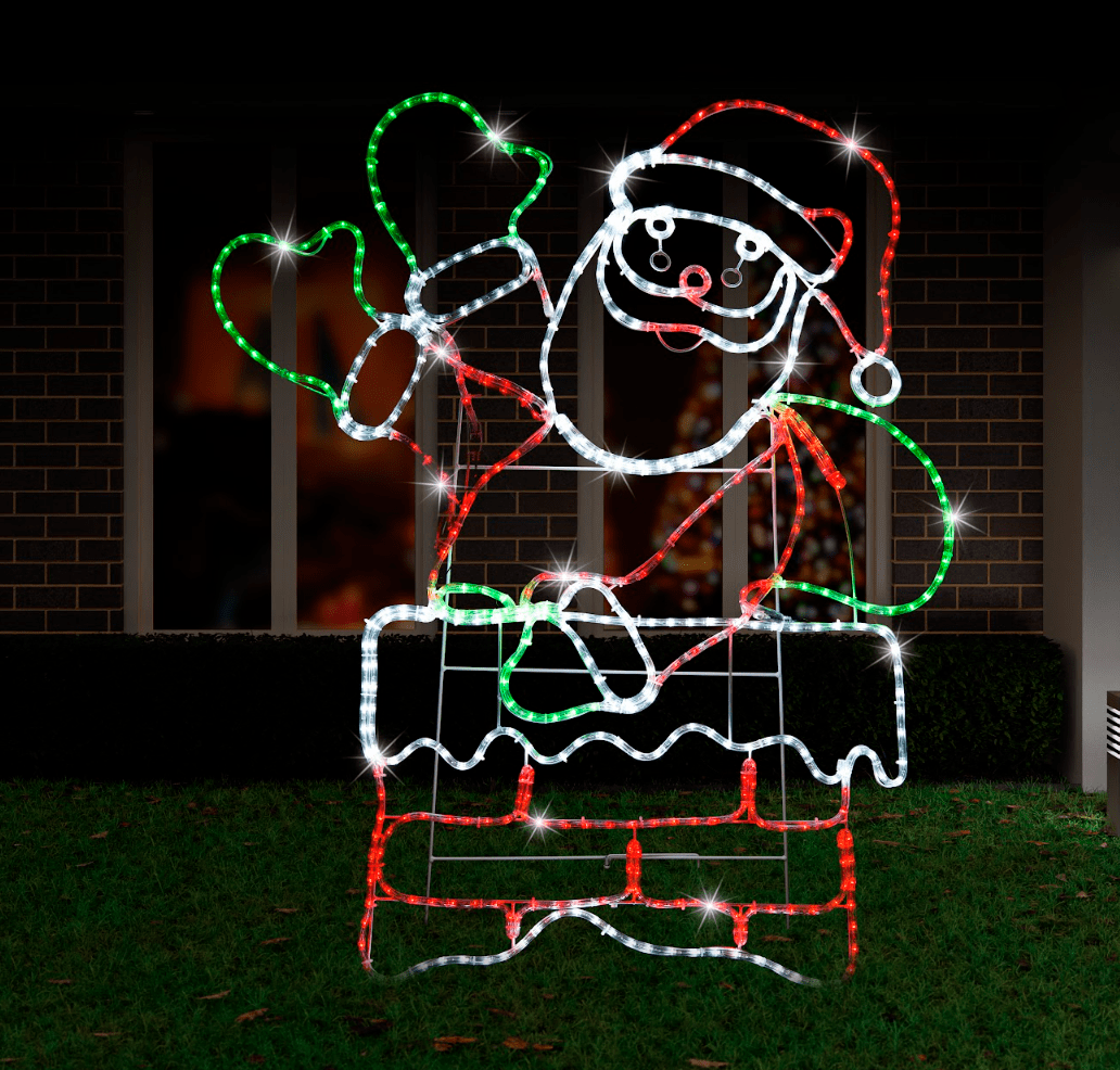 LED Flashing Waving Santa In Chimney Rope Light