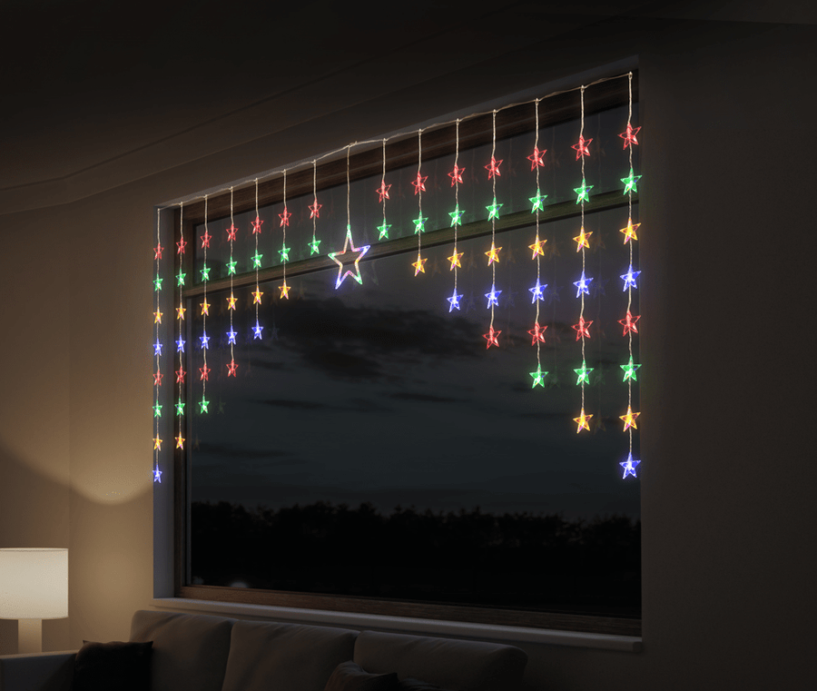 LED Flashing Multicolour Star Curtain (2m)