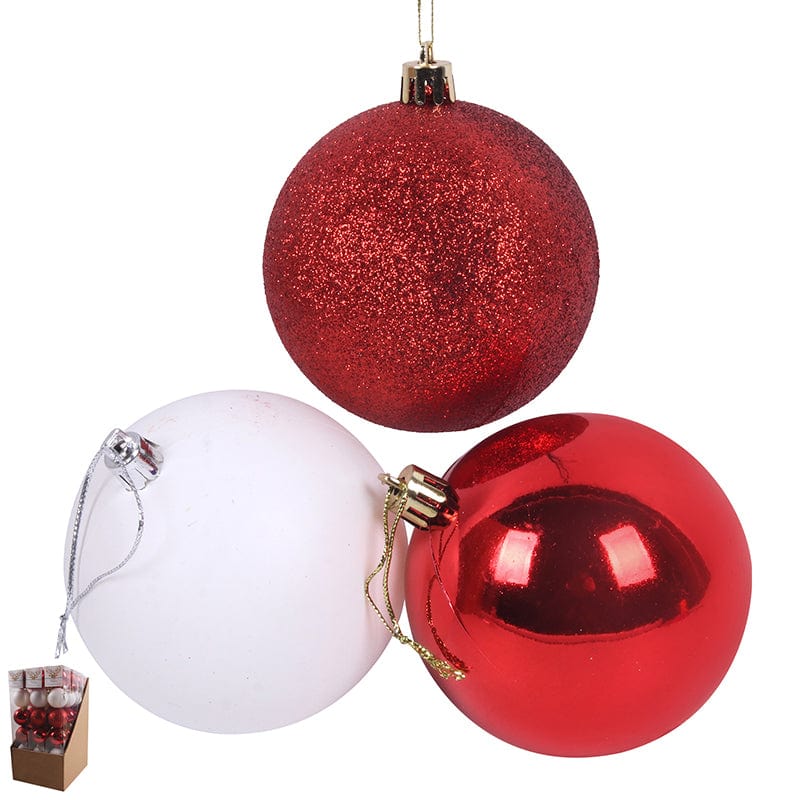 Red and White Baubles 6pc (6cm)