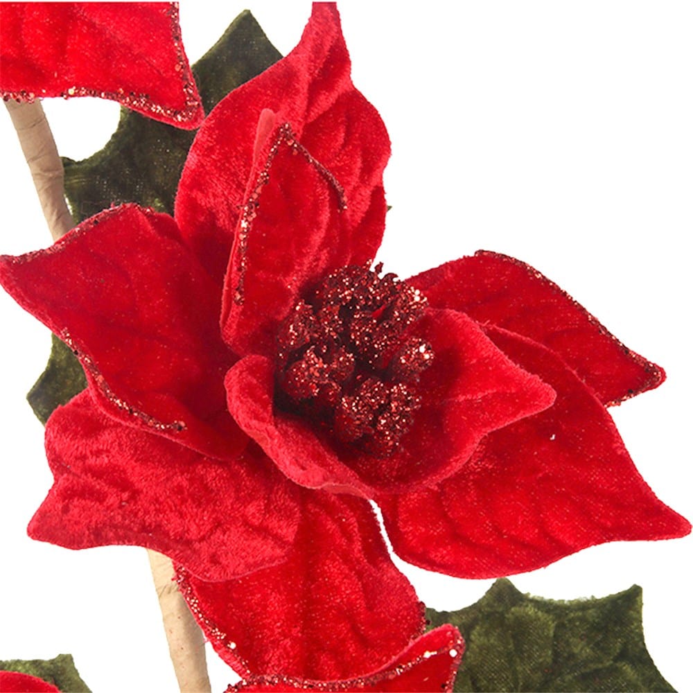 3 Poinsettia Red Velour Stem (62cm)