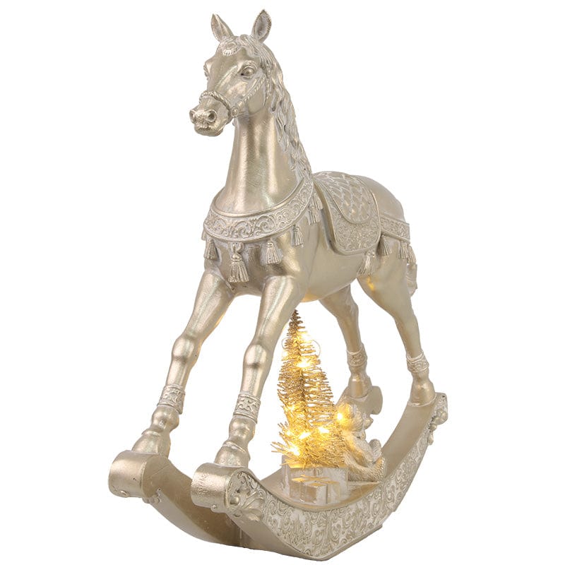 Light Up Gold Resin Rocking Horse (29.5x7x29.5cm)