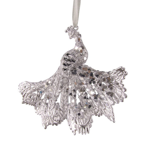 Silver Peacock Tree Ornament (14x13cm)