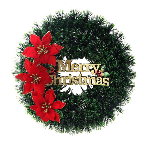 Merry Christmas Wreath With Red Poinsettia (40cm)