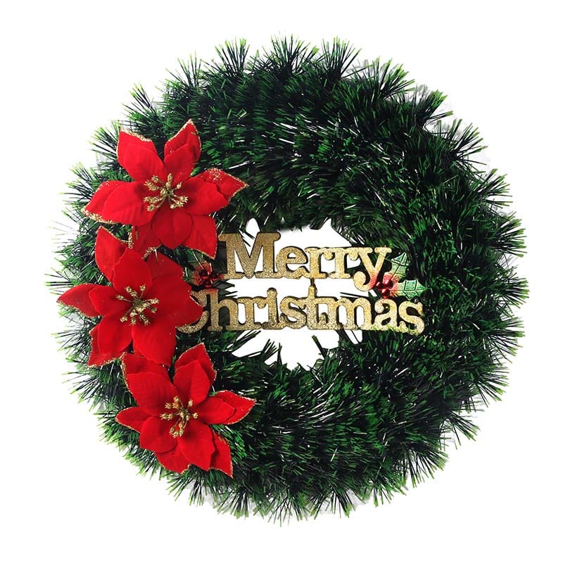 Merry Christmas Wreath With Red Poinsettia (40cm)