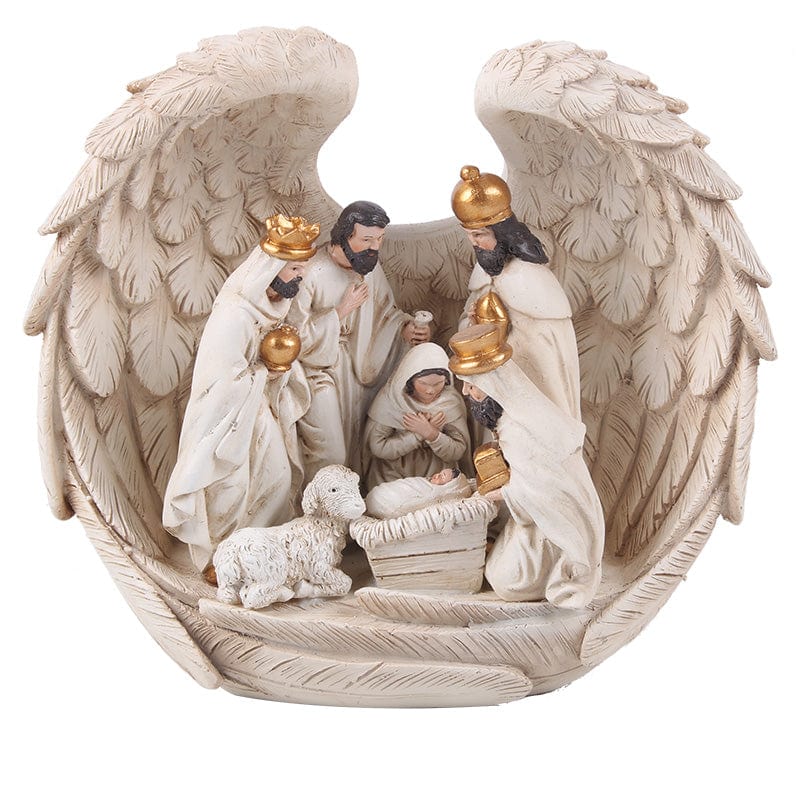 Resin Christmas Nativity In Angel Wings (19cm)