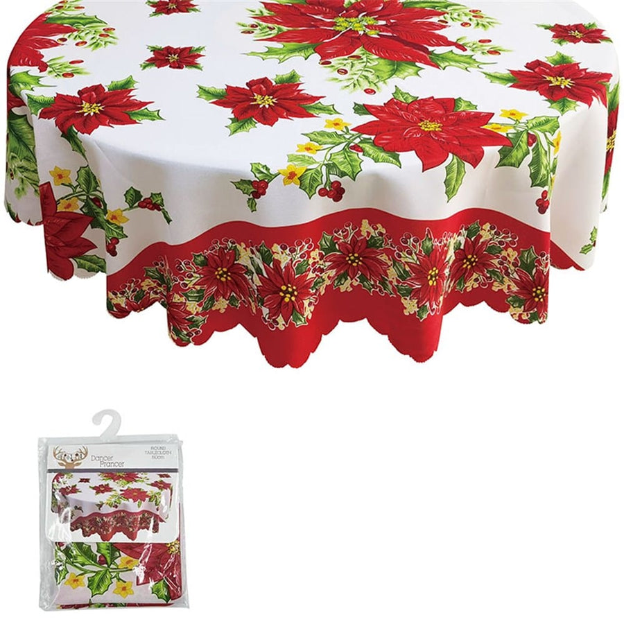 Round Poinsettia Design Table Cloth (150cm)