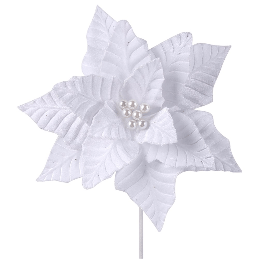 White Velour Poinsettia Stem (50cm)
