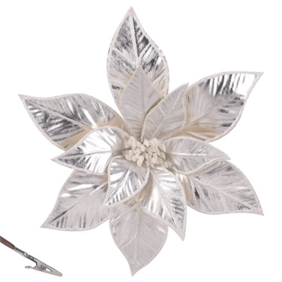 Platinum Poinsettia Clip On (30cm)