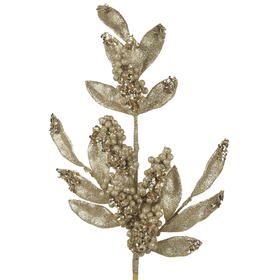 Champagne Laurel Leaf and Berry Stem (67cm)