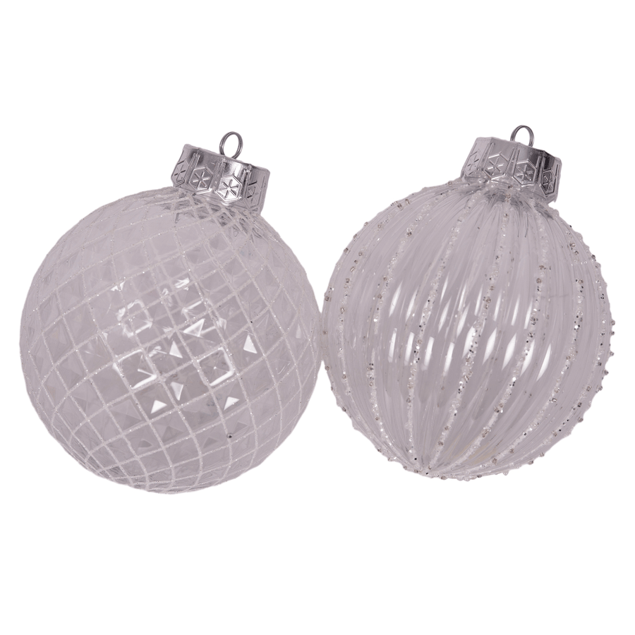 Clear Baubles with Glitter Detail (12cm)
