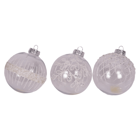 Clear Baubles with Glitter Detail (10cm)