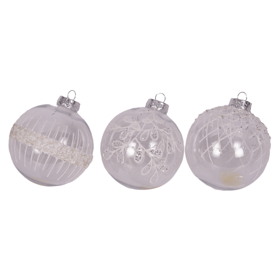 Clear Baubles with Glitter Detail (10cm)